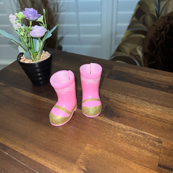 American Girl Wellie Wishers Ashlyn Pink Glitter Shoes 14.5" Doll Boots - Picture 1 of 6